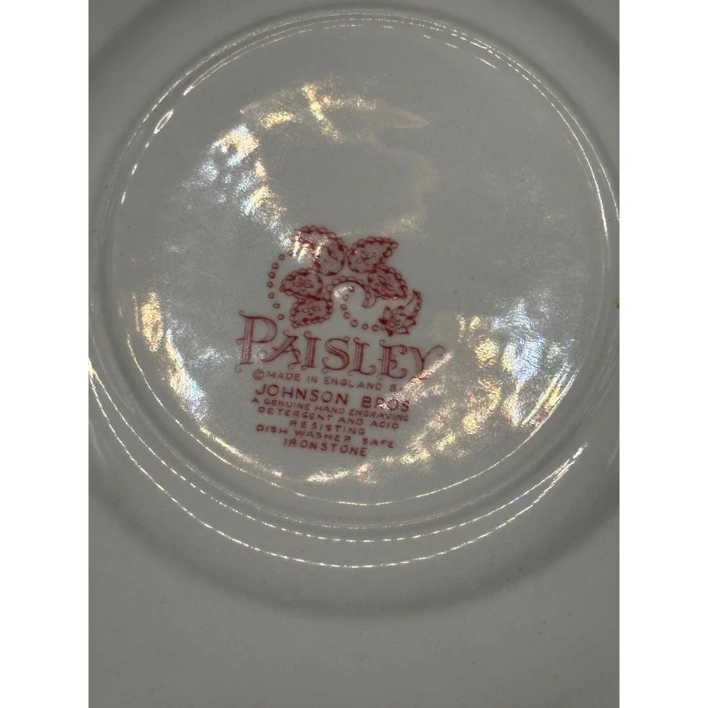 Johnson Bros Paisley Red Transferware Ironstone Tea Cups and Saucers Set of 5